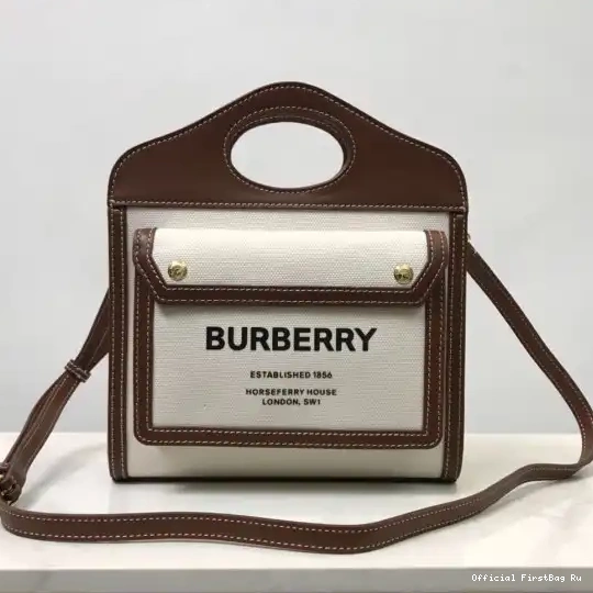 Official FirstBag Ru Pocket BURBERRY Mini Leather Bag Canvas and Two-tone 0524